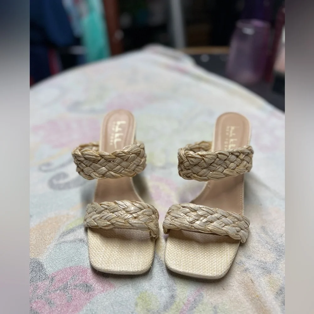 NWOT Raffia Braided Nicole Miller Square Toe Block Heels Size 9.5‎